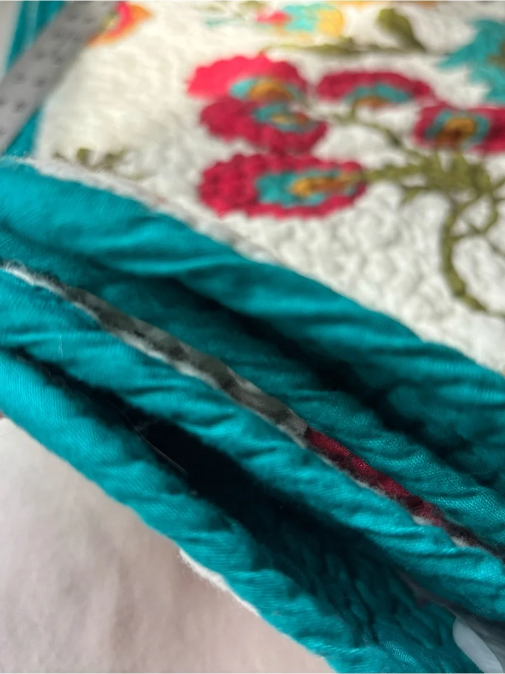 Floral Quilted Bedspread in Teal, Red & Mustard - Home Bedding